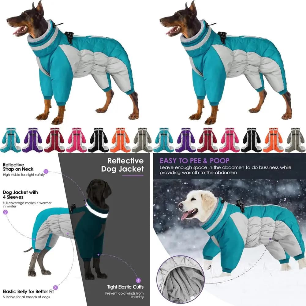 Cappotto Invernale Extra Large per Cani con Imbracatura, Riflettente, Antivento e Scaldamuscoli, Turchese 3XL