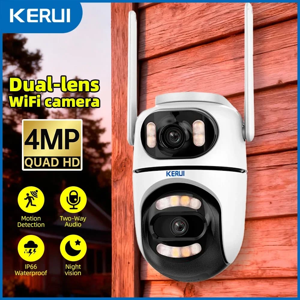 KERUI Icsee Telecamera IP WiFi wireless esterna da 4 MP Doppia lente Doppio schermo Sicurezza domestica Video sorveglianza CCTV Rilevamento umano