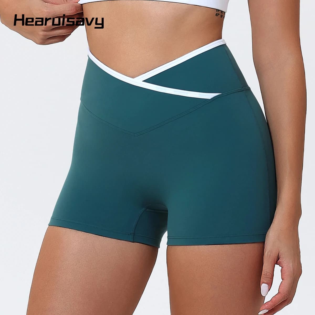 Hearuisavy Women's Gym Sports Shorts Running Cycling Shorts High Life Crossed Yoga Shorts Breathable Leggings for Button Lifting