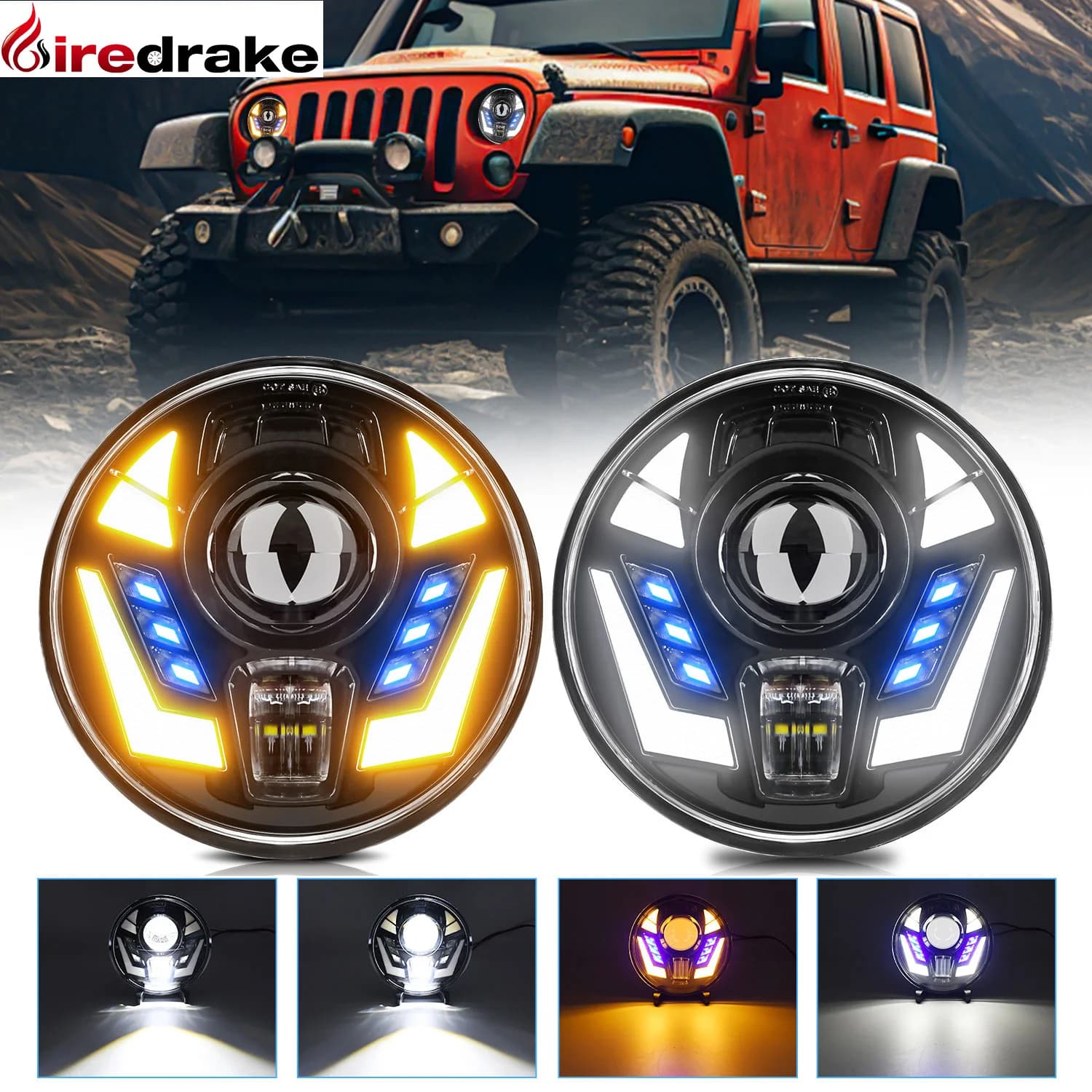 7 inches Wrangler Led Jeep Headlight Super Bright 220W 22000LM Headlight for Harley Hummer round headlight 32V