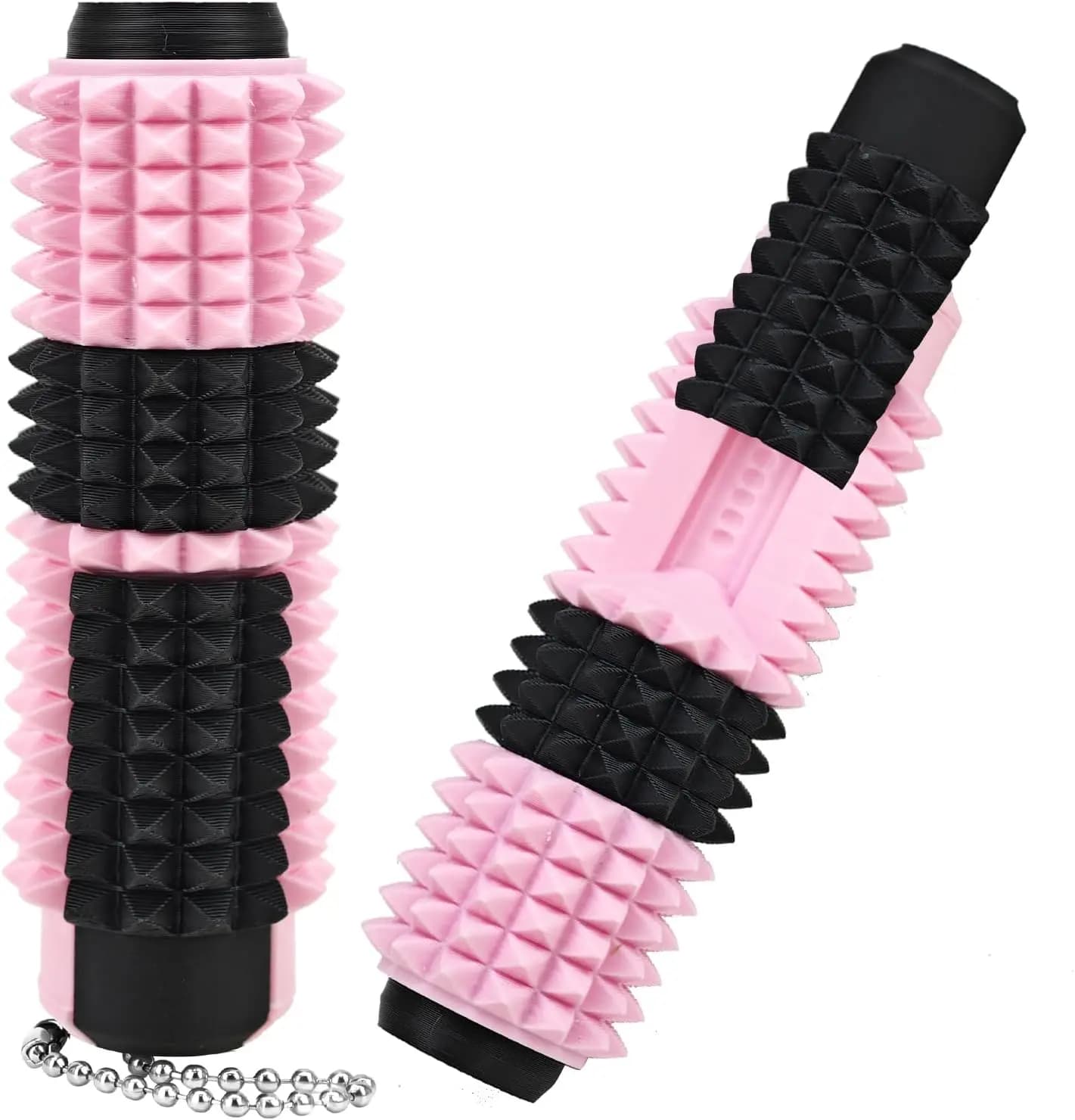 Giocattolo Sensoriale 5-in-1 per Adulti con Clicker, Spinner, Slider, Roller e Grip - Portachiavi Antistress in Nero e Rosa