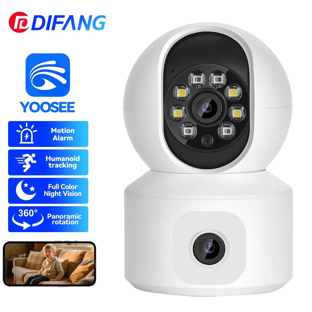 DIFANG Yoosee WiFi Telecamera di sicurezza Doppio schermo Baby Monitor CCTV 360 ° Videocamera di sorveglianza di rete per interni PTZ Smart Home
