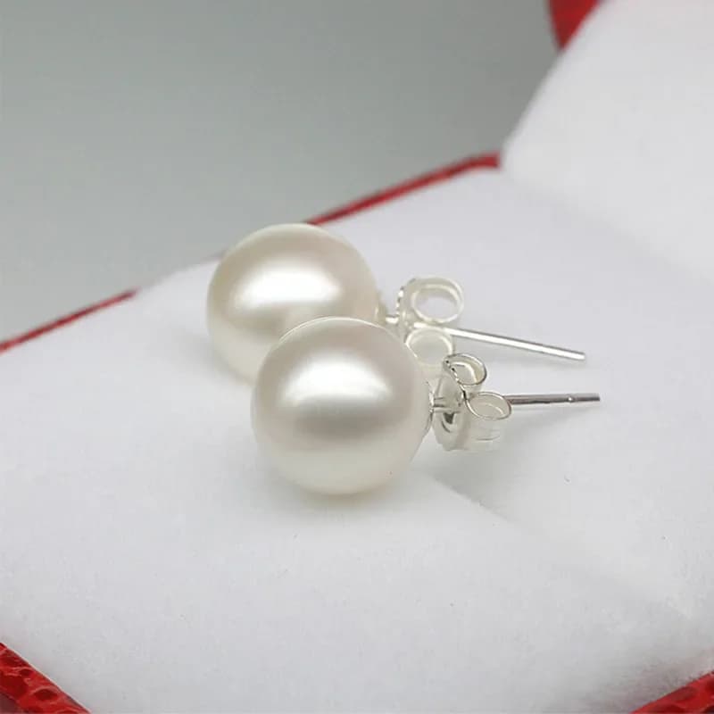 Orecchini semplici da donna in argento sterling 925 con perle coltivate d'acqua dolce da 6mm/8mm/10mm, orecchini a perla per donna, gioielli da regalo