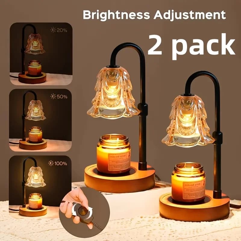 Set di 2 Lampade Scaldacera, Portacandele, Luce LED con Dimmer e Base in Legno, Lampade Scaldacera Regolabili in Altezza e Luminosità, Regali per l'Inaugurazione della Casa, Decorazioni per la Casa, Regalo per Capodanno e San Valentino, Per Moglie, Mamma, Amanti, Amici [Lampadina Non Inclusa]