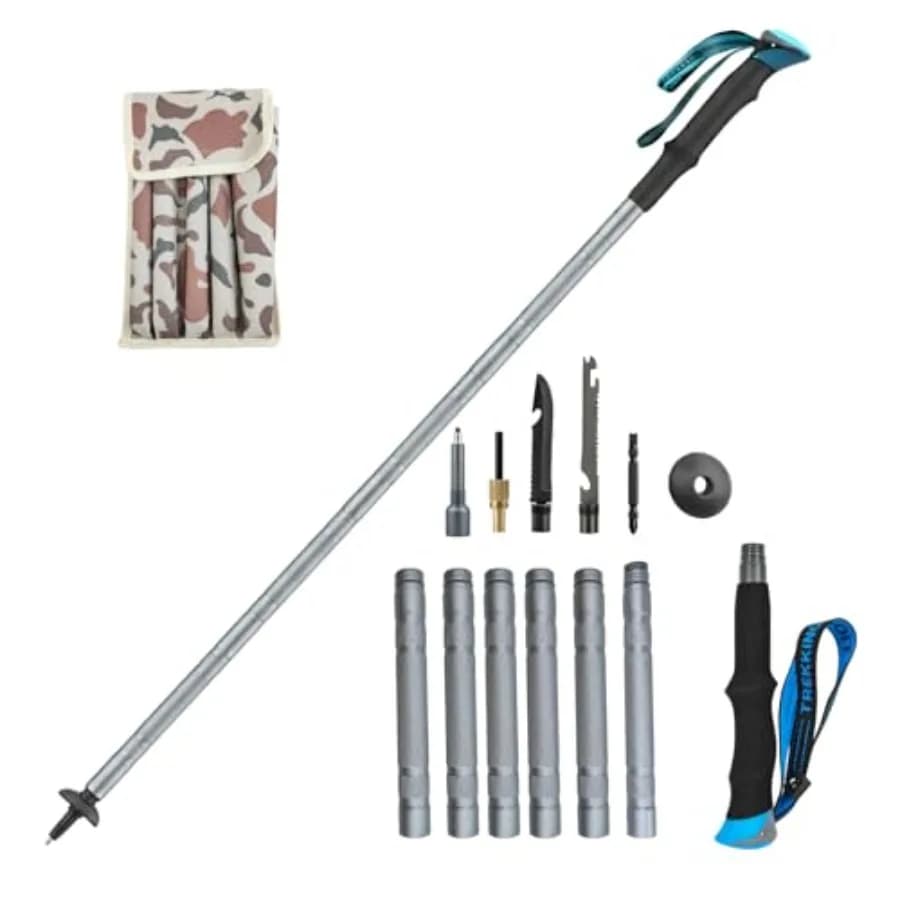 Multi-Functional Ultralight Trekking Pole, Tactical Walking Stick, Collapsible Trekking Hiking Pole fits 4'7" - 6'3"