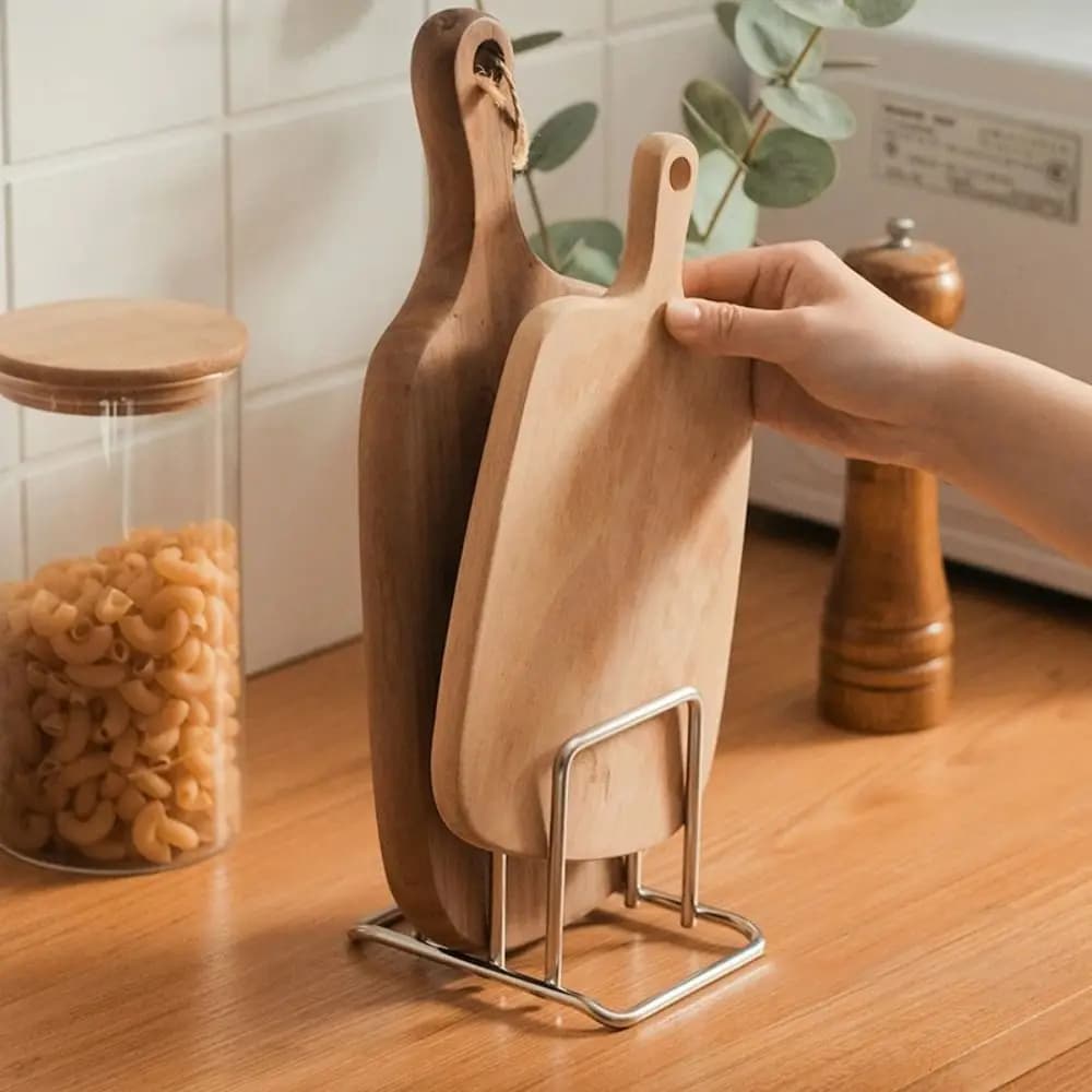 Portable Stainless Steel Cutting Board Holder 2 Sectional Rustproof Chopping Board Organizer Space Saving Kitchen Storage Rack