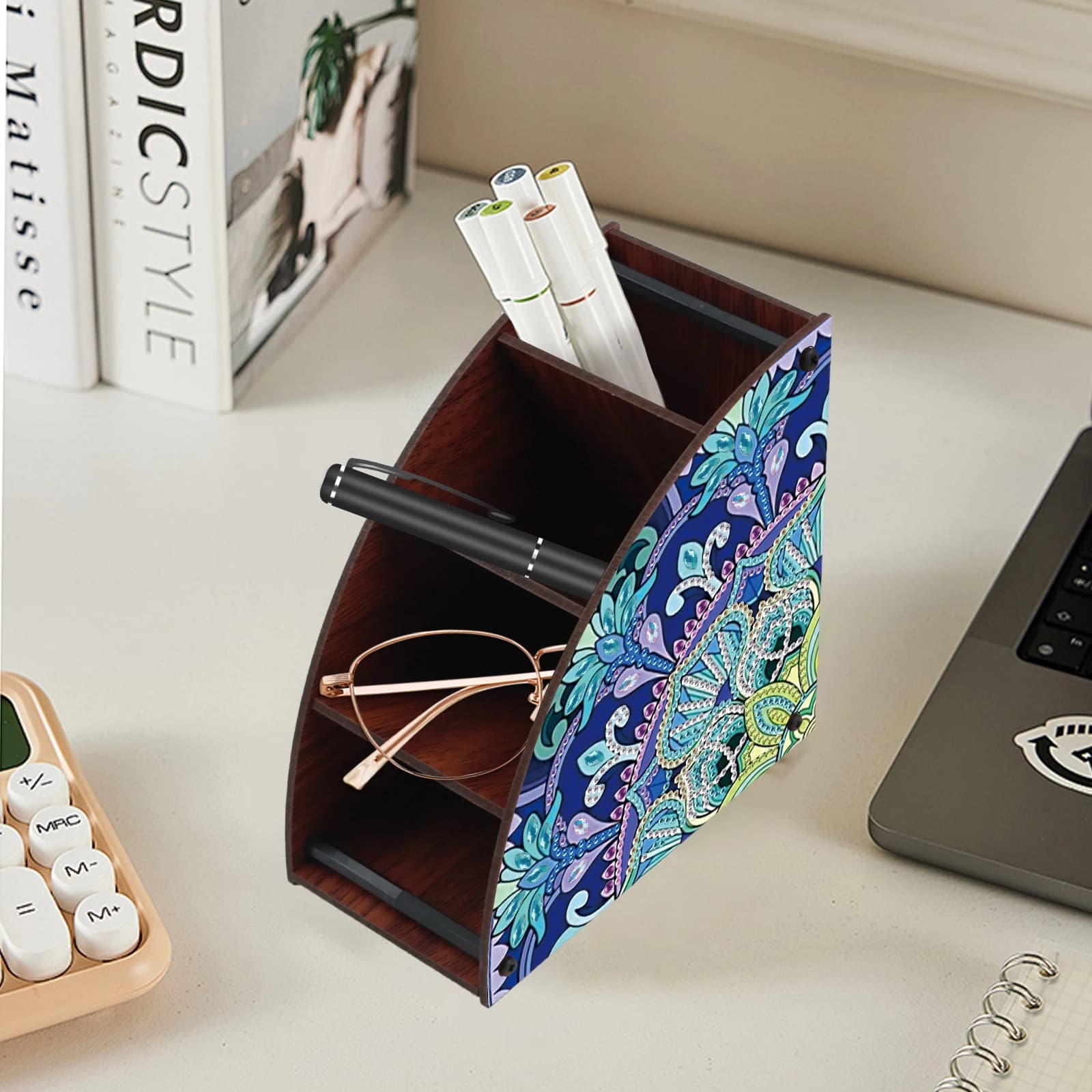 DIY Diamond Painting Kit Box Triangle Shaped Storage Box Wooden Floral Storage Box