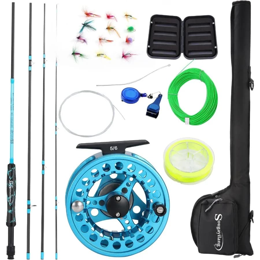 Starter kit combinato per pesca a mosca standard 5 6 peso 9' canna da mosca con manico superpolitico per fusione di precisione e Com