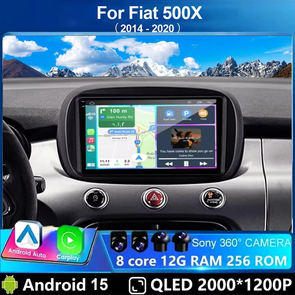 Android 15 Car Radio Multimedia Video Player For Fiat 500X 2014-2020 2K QLED Stereo GPS CarPlay Head Unit Navigation WiFi 4G