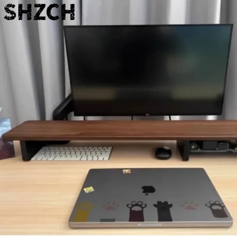 ‌Black Walnut Monitor Stand - Adjustable Wooden Desk Riser with Storage, Laptop Stand & Organizer for Home Office