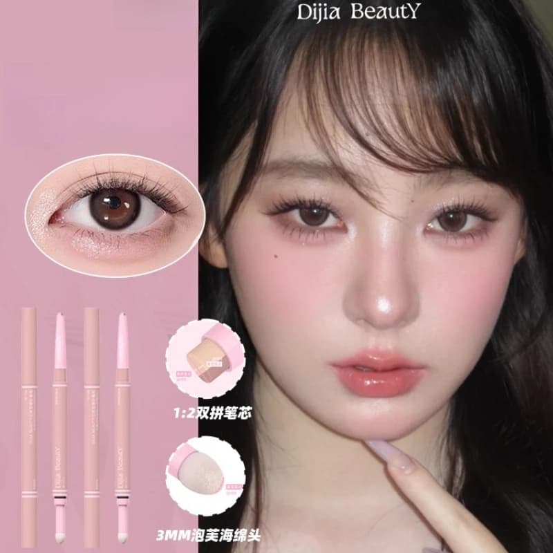 DIJIA Penna per baco da seta a doppia testa a doppio uso per contorni ombre Rosa Evidenzia illumina il trucco degli occhi