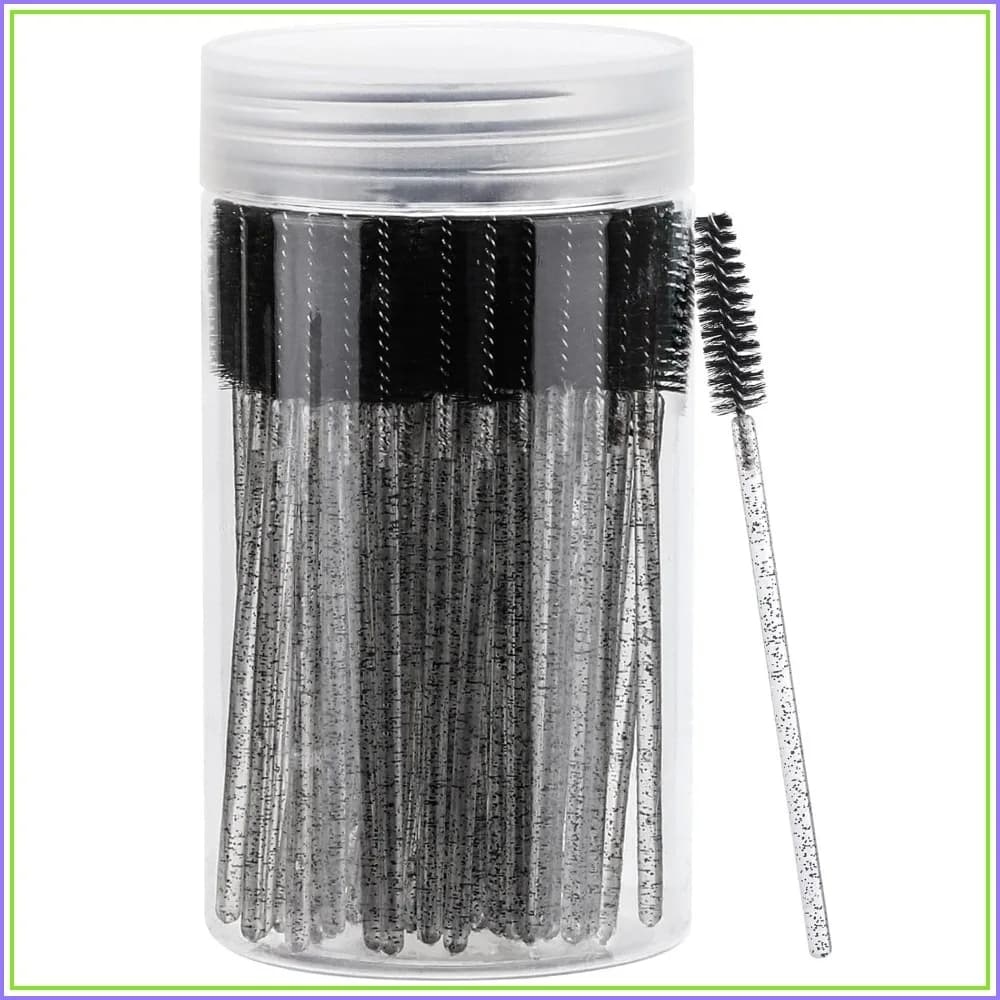 100 Pieces Disposable Scovolini for Mascara, Crystal Brushes for Eyebrows and Extensions Eyelashes, Black Eyelash Brushes with Container