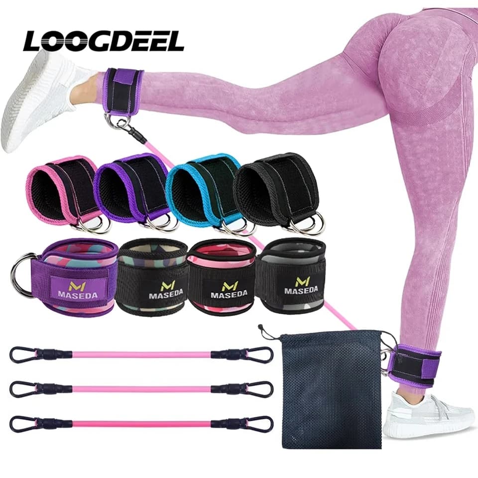 LOOGDEEL Fasce di resistenza TPE Cinturini alla caviglia Fitness Supporto con anello a D Polsini alla caviglia Fascia da yoga Guardia da palestra Estensioni di sicurezza per la forza delle gambe
