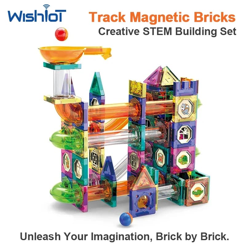 126pcs Educational DIY Magnetic Building Tiles Set with Slide Track Balls STEM Construction Puzzle Toy for Kids Gifts