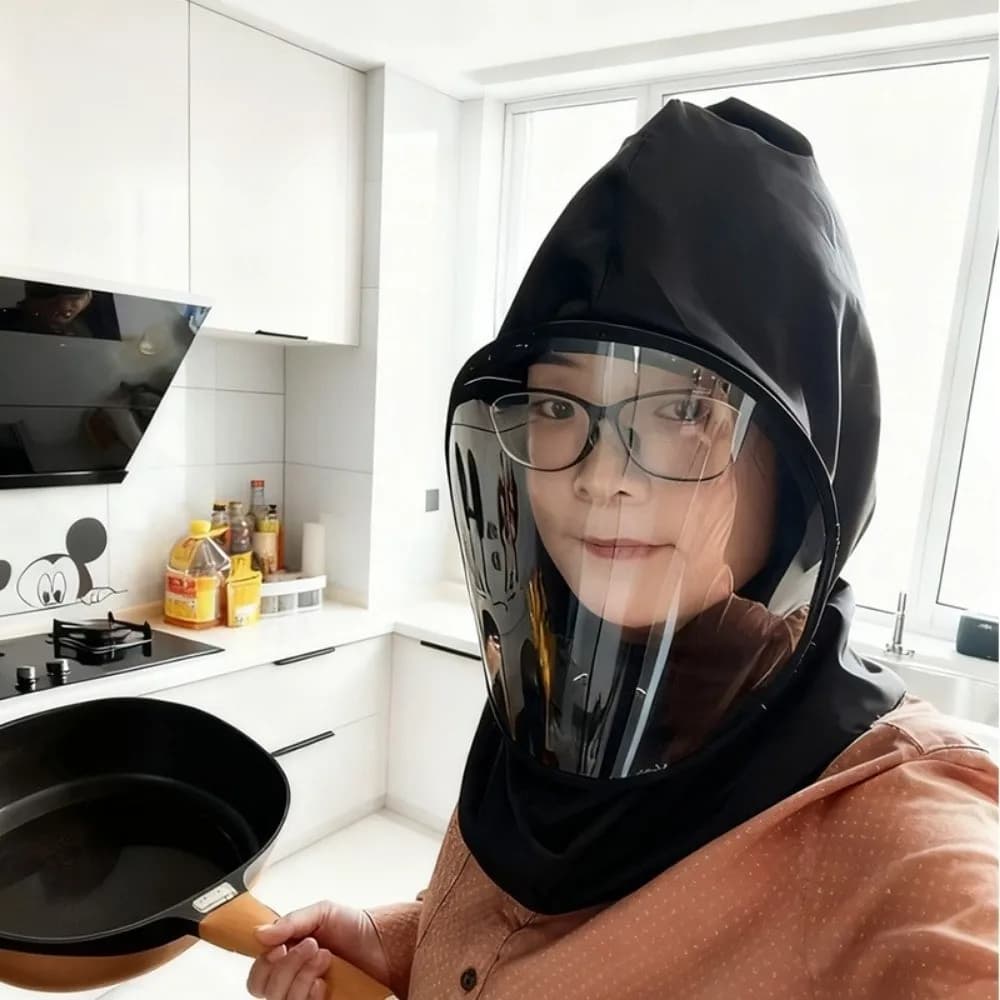 Maschera protettiva resistente agli spruzzi Maschera montata sulla testa a prova di saliva e antipolvere Visiera da cucina in poliestere antispruzzo d'olio