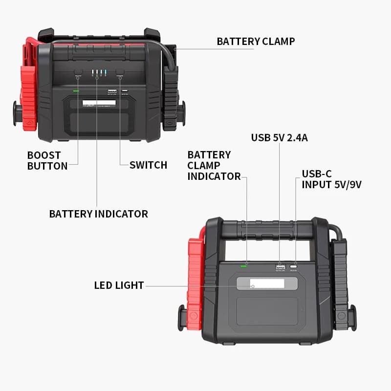 Avviatore portatile per auto da serbatoio per camion pesanti 24000mAh 12/24V Batteria resistente commutabile Avviatore di emergenza Corrente di picco 1500A