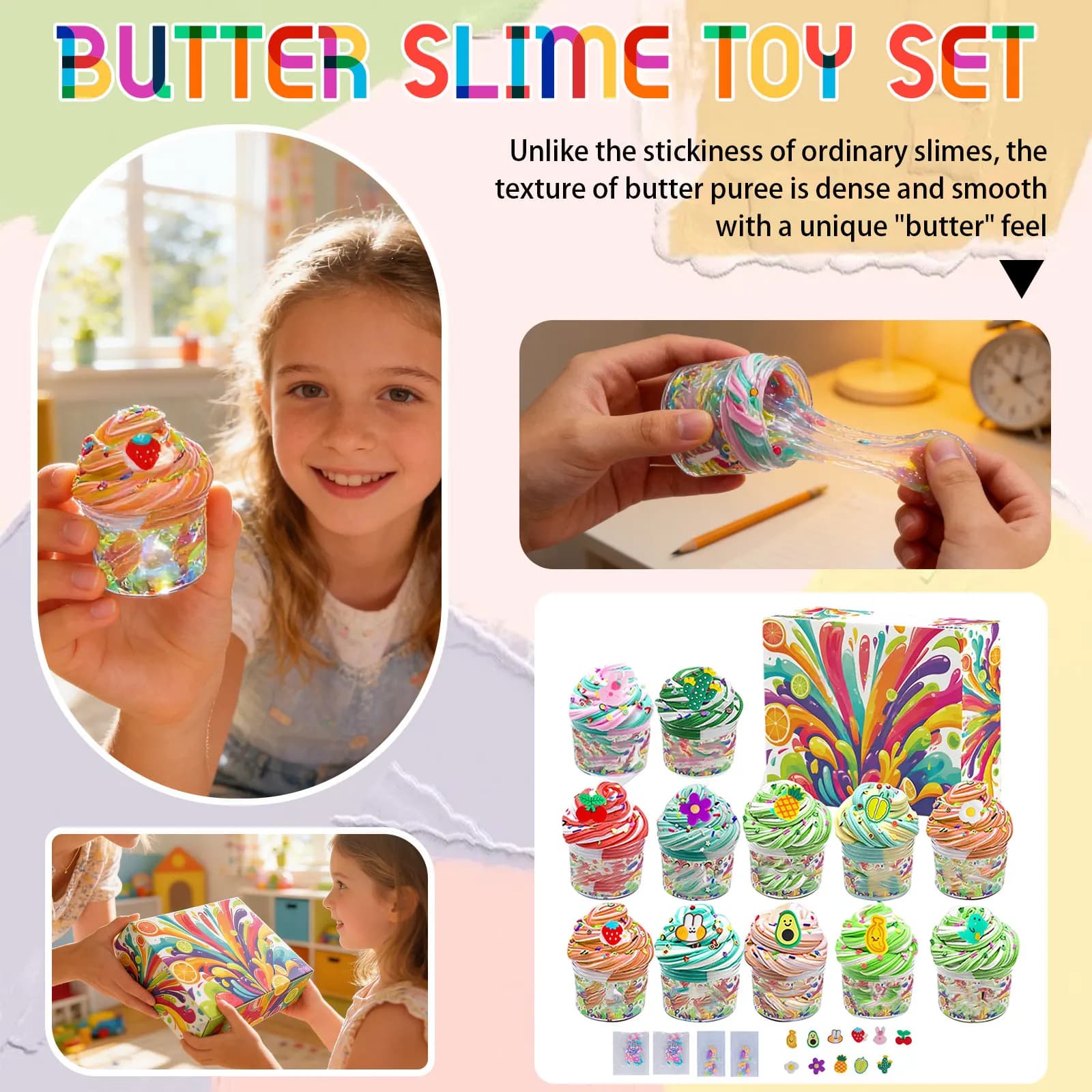 Set di 12 Colori di Slime Burroso, Kit di Argilla Elastica Non Appiccicosa, Slime Profumato Fai-da-Te con Charm, Antistress Educativo per Bambini 2026