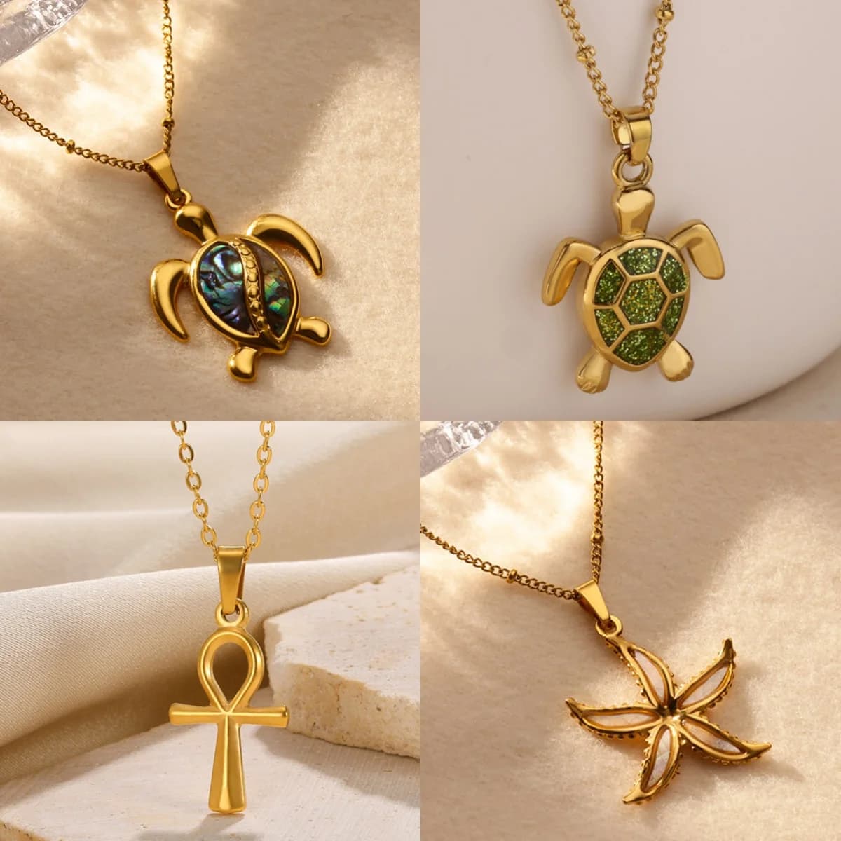 Cute Starfish Women's Pendant Necklaces Stainless Steel 18K Gold Plating Beach Turtle Jewelry Necklace Gift