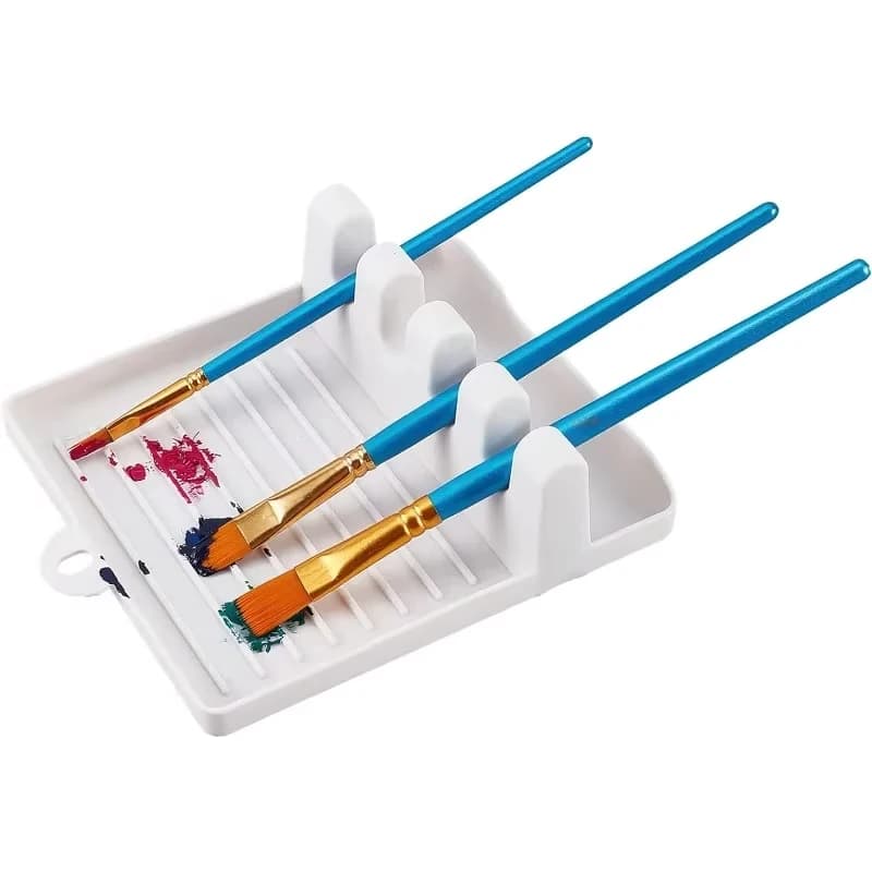 White Plastic 4 Slots Stand Organizer Drip Tray Pad Paint Brush Pad Drip Tray Pad For Watercolor Oil Acrylic Drip Tray Stand Pad
