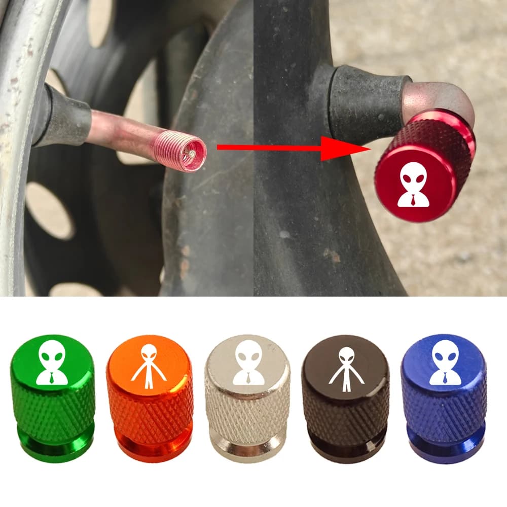2 Tappi Valvola con Logo Alien per Moto, Biciclette, Scooter Elettrici, Camion, Furgoni, Auto - Accessori Auto