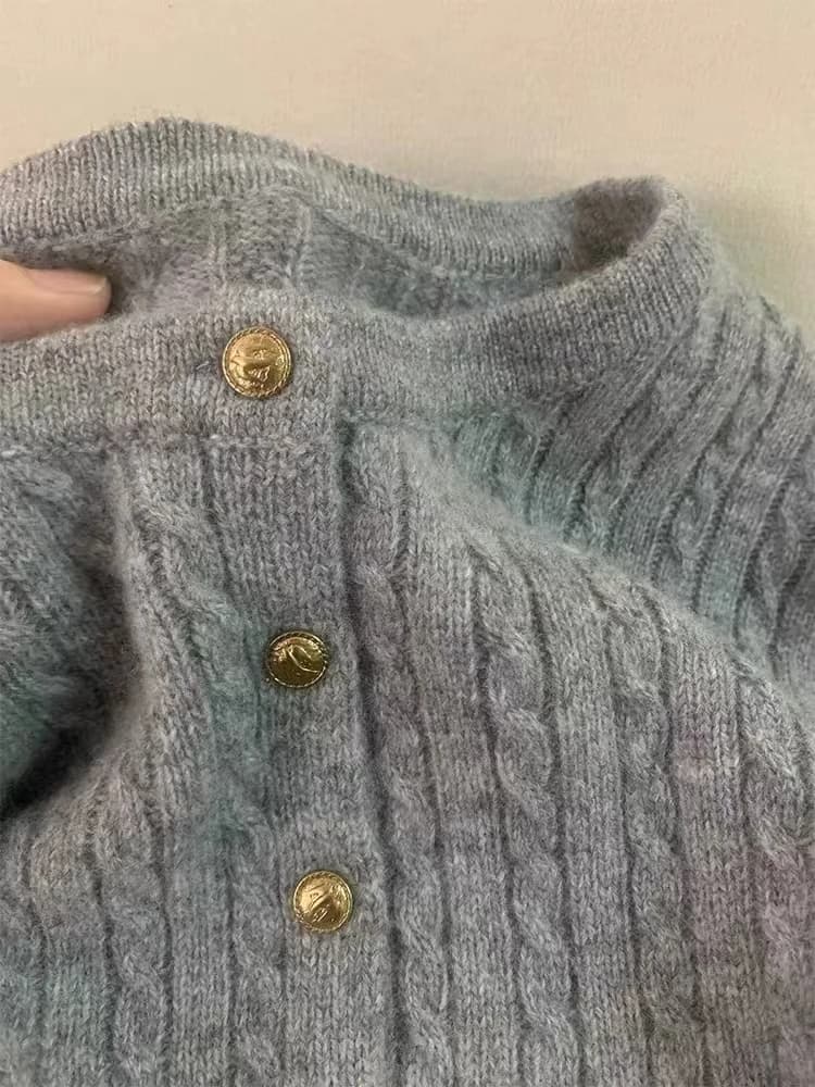 Maglione twist da donna cardigan in cashmere 100% cashmere con piccolo bottone dorato pigro