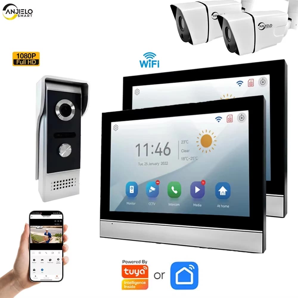 Anjielo7/10 pollici Schermo Touch a Colori Tuya 1080P Campanello WiFi Intelligente con Interfono APP e Rilevamento Movimento, Archiviazione Immagini 128G