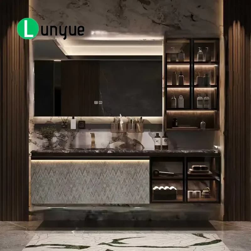 Modern Luxury Bathroom Vanity with Single Sink Solid Wood Cabinet Smart Mirror Contemporary Home Decor High Quality Durable