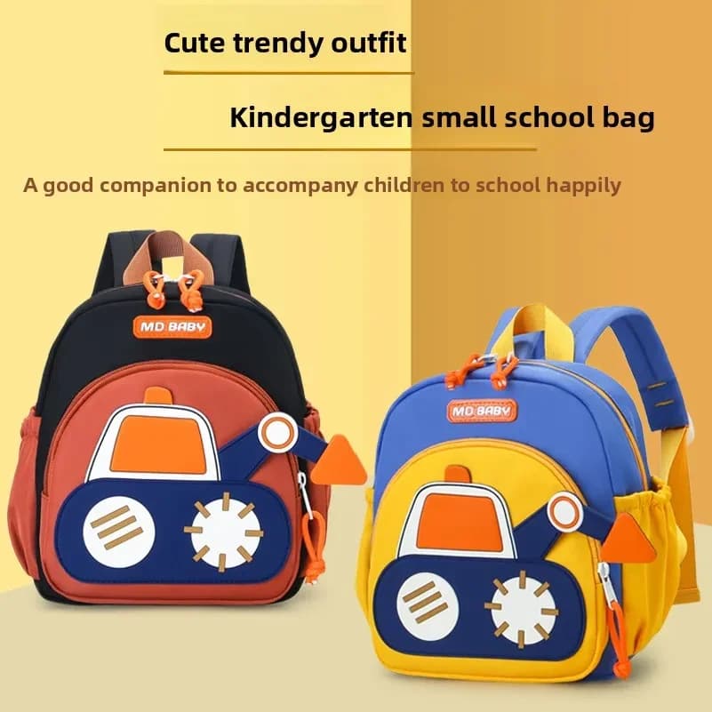 Cartoon Digger Truck Backpack for Boys Nursery School Dual Shoulder Bag 3-7 Years Old School Bag Children's Soft Nylon Bag