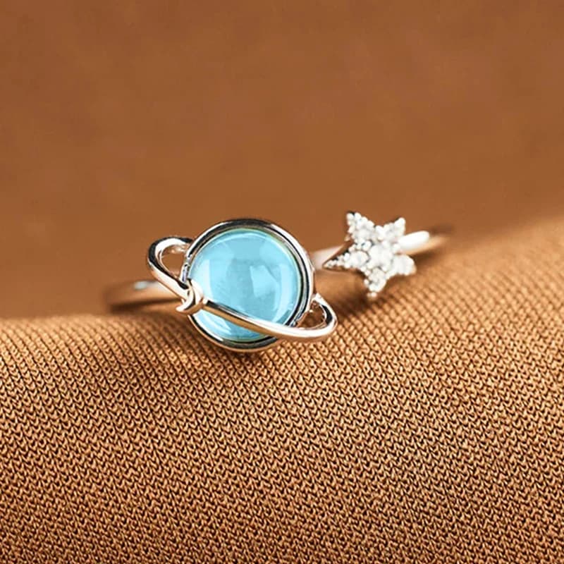 Huitan Blue Planet e anelli a stella Color argento per le donne anelli di apertura creativi dal design unico Fancy Cute Party Jewelry Gift