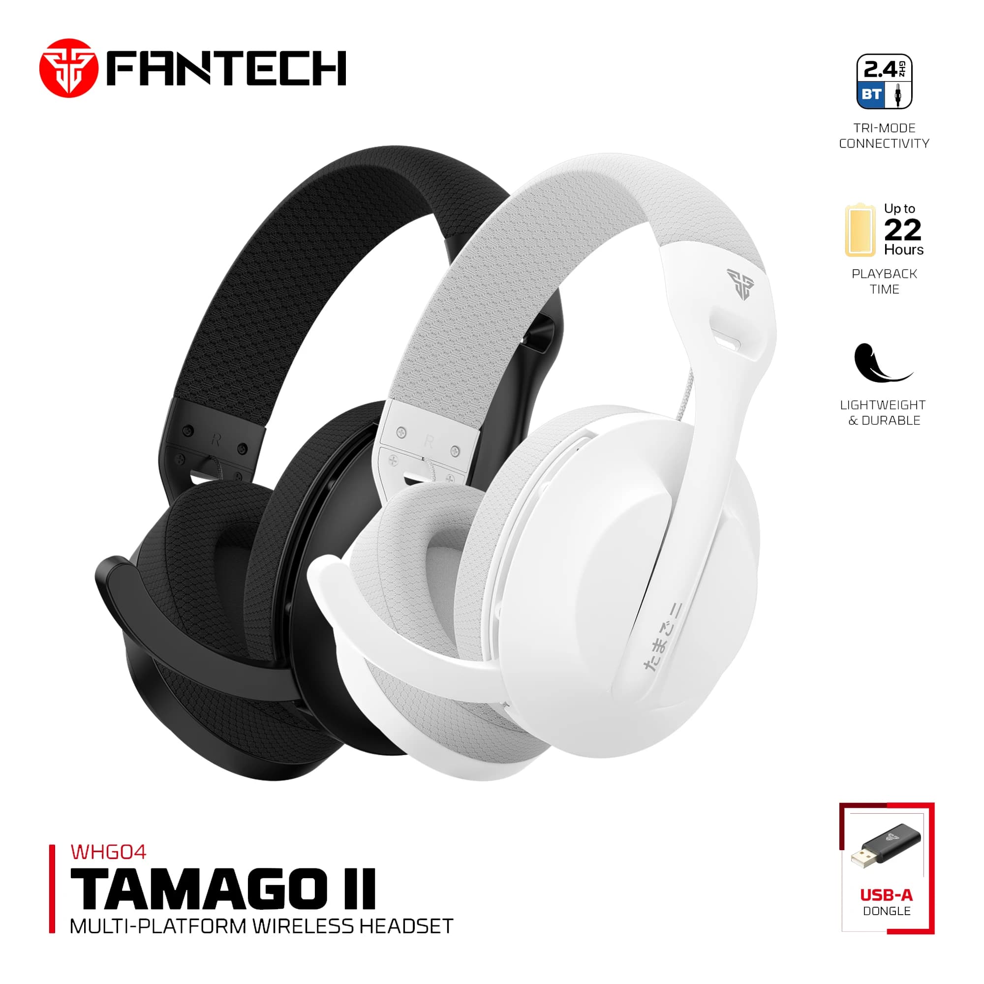 FANTECH TAMAGO II WHG04 Wired & Wireless 2.4G Bluetooth 5.3 Microphone Light Headphones for PS4 PS5 PC