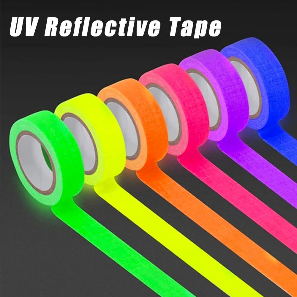 UV Adhesive Tape Black Fluorescent Light Neon Gaffer Black Light Reactive Masking Cloth Party Faces Photography 5 pieces