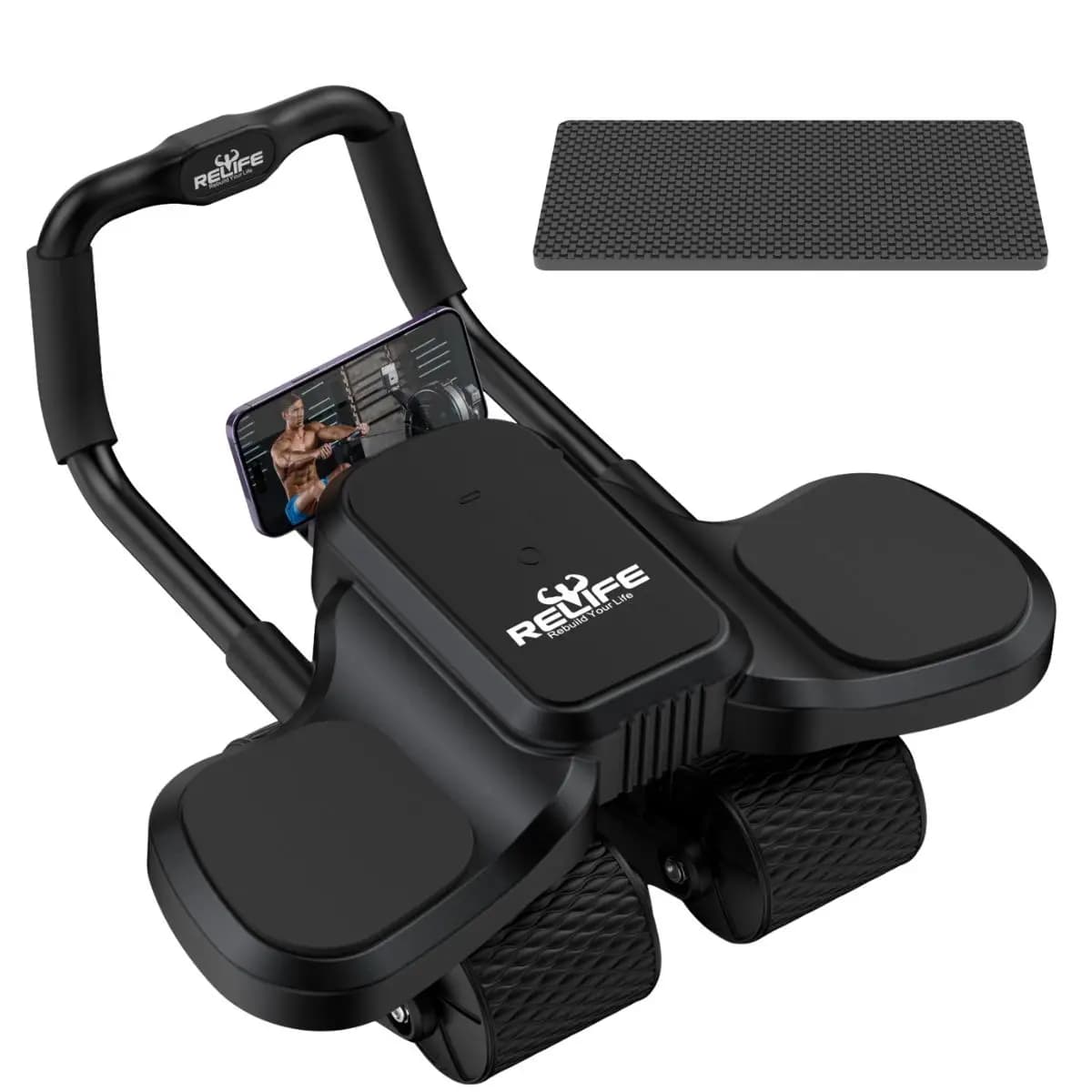 RELIFE Abdominal Wheel 2 in 1 with Knee Support - Automatic Rebound, Four Wheels Improved for Core Training at Home and Gym