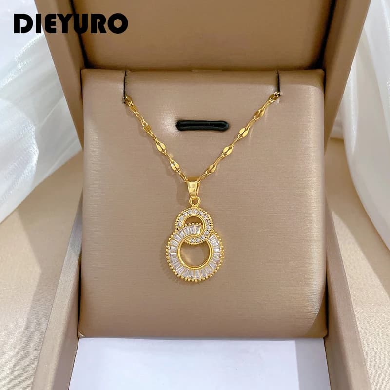 DIEYURO collana con ciondolo a cerchi incrociati in acciaio inossidabile 316L per donna ragazza New Luxury Choker Charm Chain Jewelry Gift Party