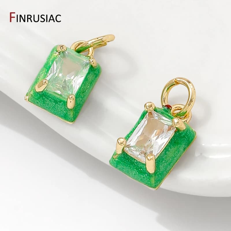 Ciondoli geometrici in ottone placcato oro 14K con zirconi, ciondolo con zirconi intarsiati per accessori fai da te per la creazione di bracciali e collane.