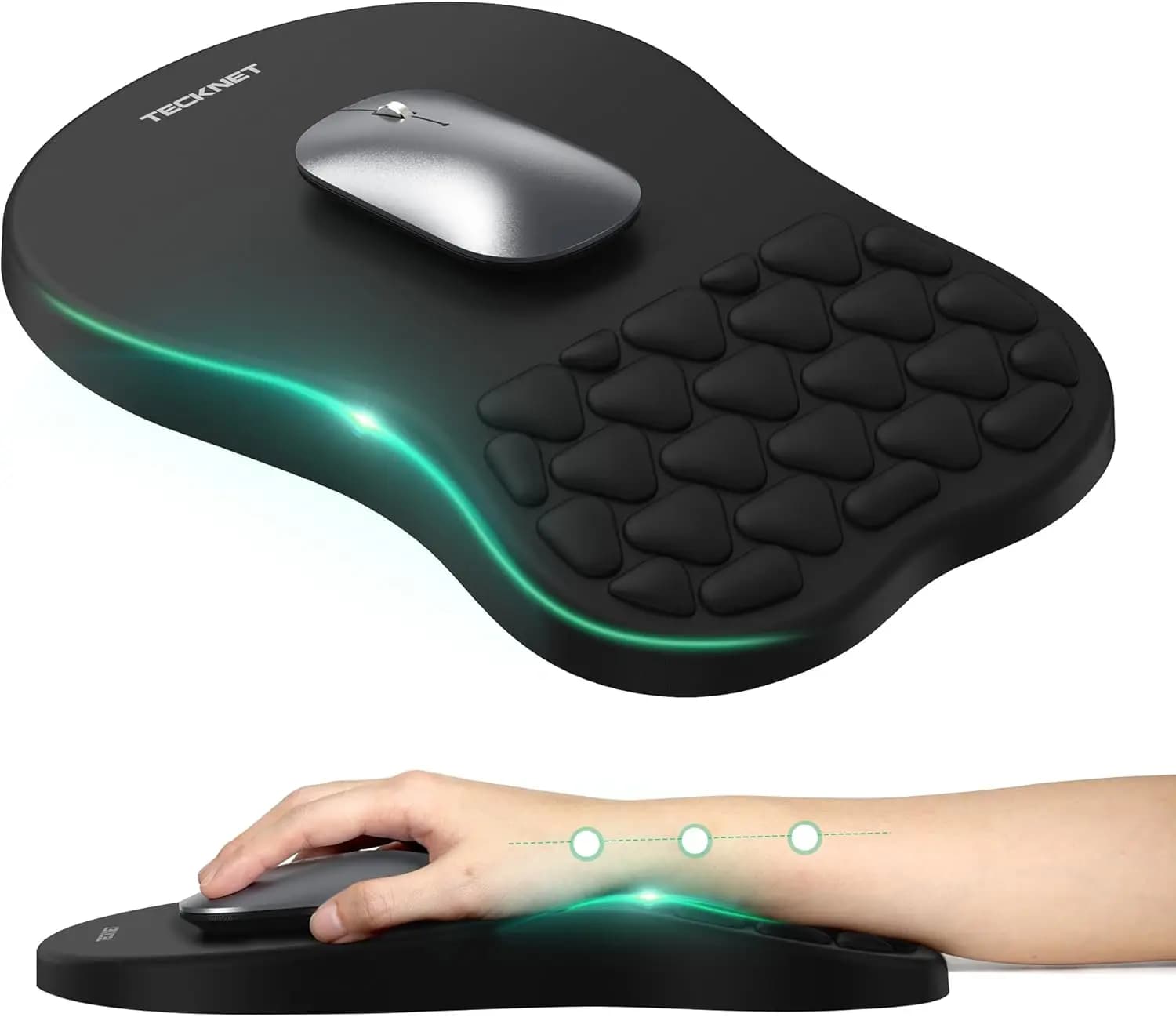 Tappetino Ergonomico per Mouse con Poggiapolsi, Design Massaggiante, Memory Foam per Alleviare il Dolore, per Gaming e Ufficio, 12x8 Pollici Nero