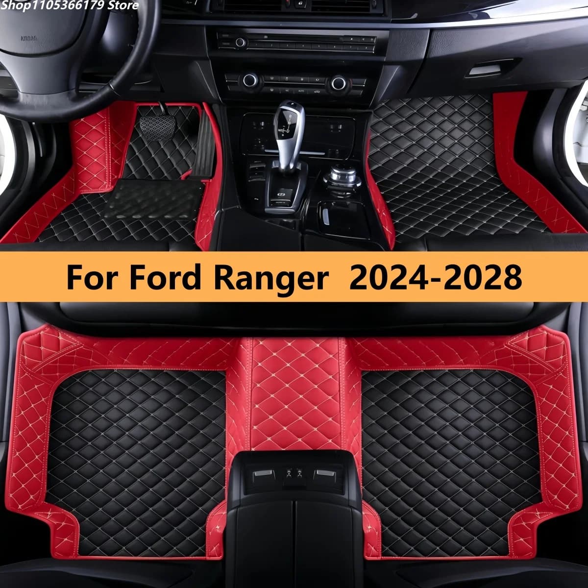 Tappetini per Auto a 4 Porte per Ford Ranger 2024 2025 2026 2027 2028, Set Completo in Pelle per Fila Anteriore e Posteriore, Tappeti e Protezioni per Piedi