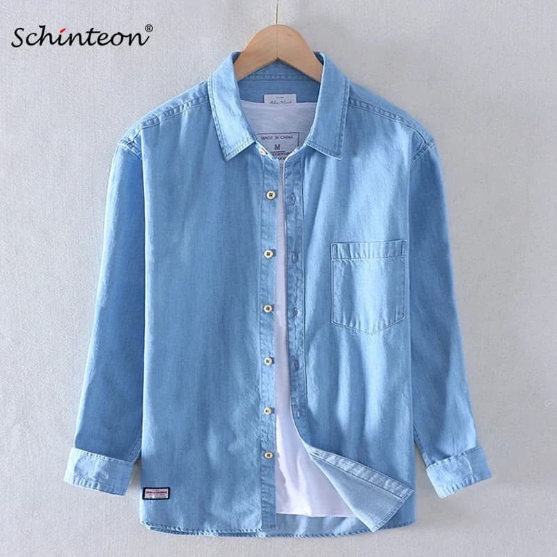 Nuovissimo Schinteon uomo camicia in cotone fiammato al 100% manica lunga camicia casual in denim comoda autunno nuovi jeans di arrivo