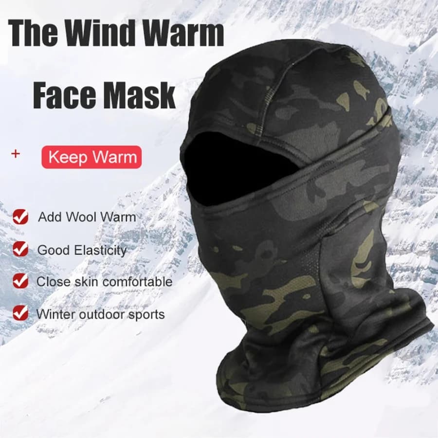 Pile invernale Tenere al caldo Passamontagna mimetico Pile polare Ciclismo Maschera a pieno facciale Casco da sci per moto all'aperto Maschera con cappuccio interno