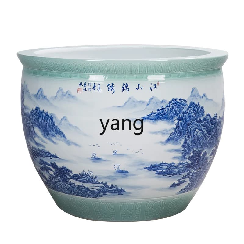 Tree fish pot to plant blue and white ceramic LH extra large
