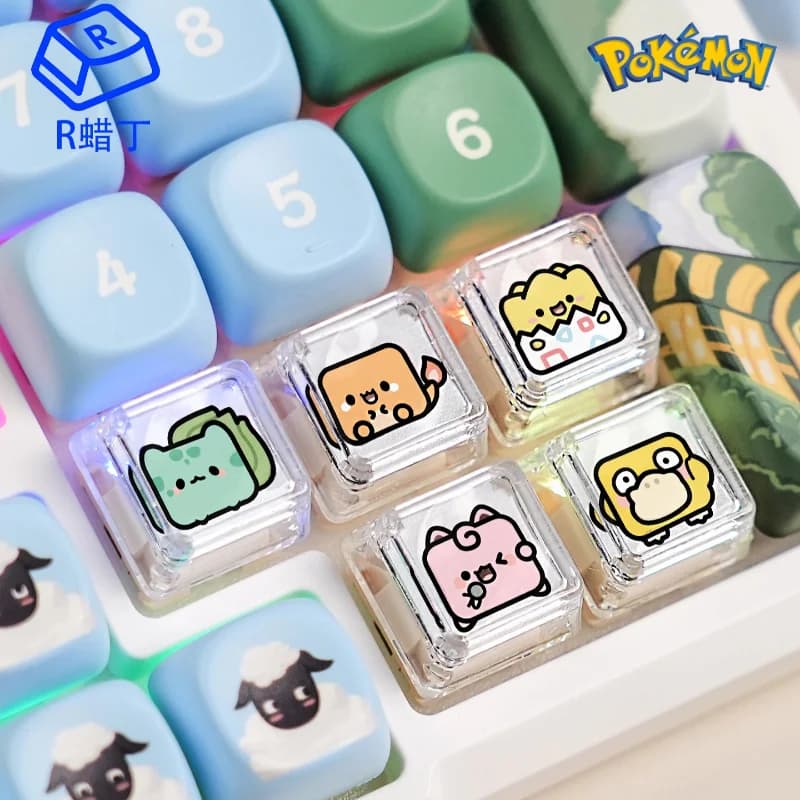 Cartoon anime Pokemon keycaps,cute transparent Charizard,Bulbasaur suitable for mechanical keyboard magnetic axis cross keys