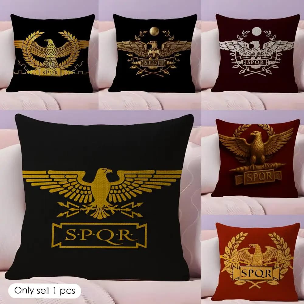 Fodera per cuscino Gold Imperial Eagle Rome SPQR in lino naturale, tessuto organico, stampa fronte-retro, decorazione per divano, casa, regalo, federa