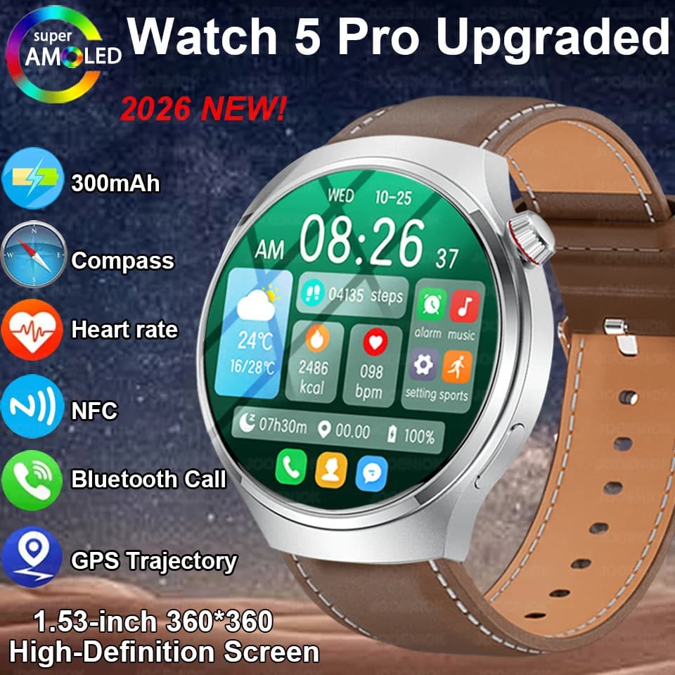 Nuovo Smartwatch 5 Pro 2026 con GPS e NFC, Display AMOLED HD 360*360, Chiamate Bluetooth, Impermeabile, per Android e iOS