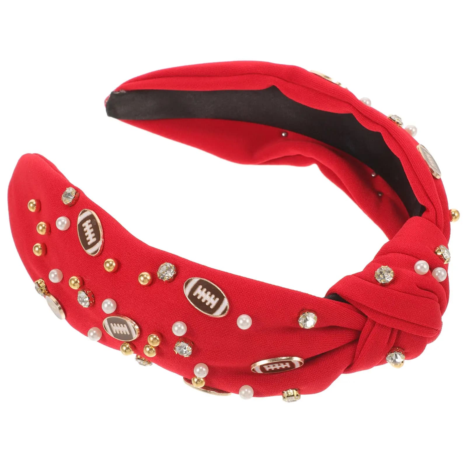 Fascia per capelli con perle, larga e annodata, elegante, per donne e ragazze, accessori per capelli per sport, shopping e uscite, con perline.