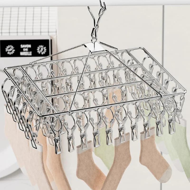 1 Steel Stendibiancheria Antivento with Mollette, Hook Clothes rack for Bras, Towels and Socks - Multipurpose for Home and Garden