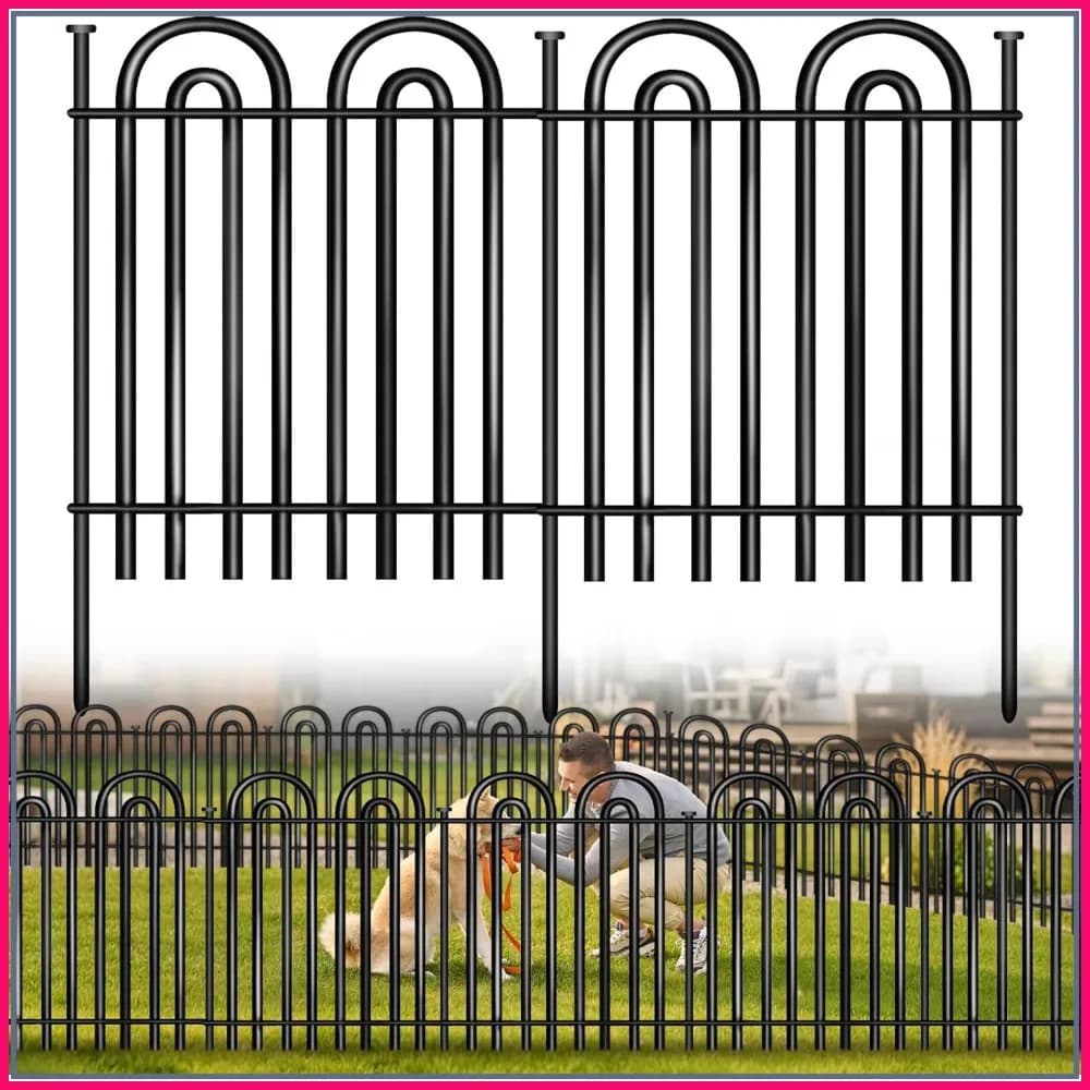 Recinzione da giardino a 10 pannelli senza scavo, 81 cm x 7,32 m, barriera in metallo antiruggine per animali, cani, conigli, aiuole, cortili, patii