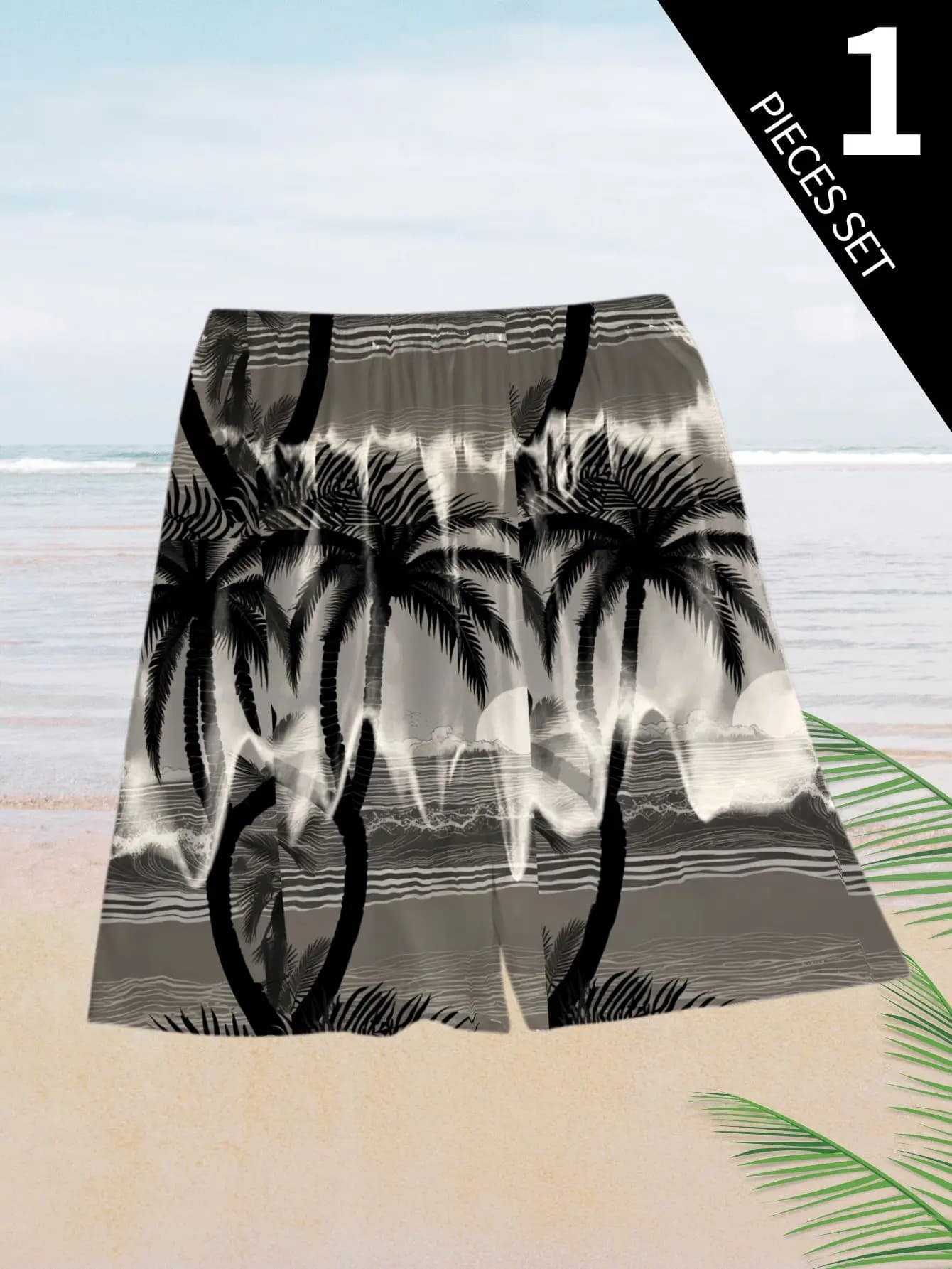 1pc Men's Long Boxer Shorts Sunset Palm Tree Beach Print Sheer Metallic Glossy Casual Underwear comfortable breathable Briefs