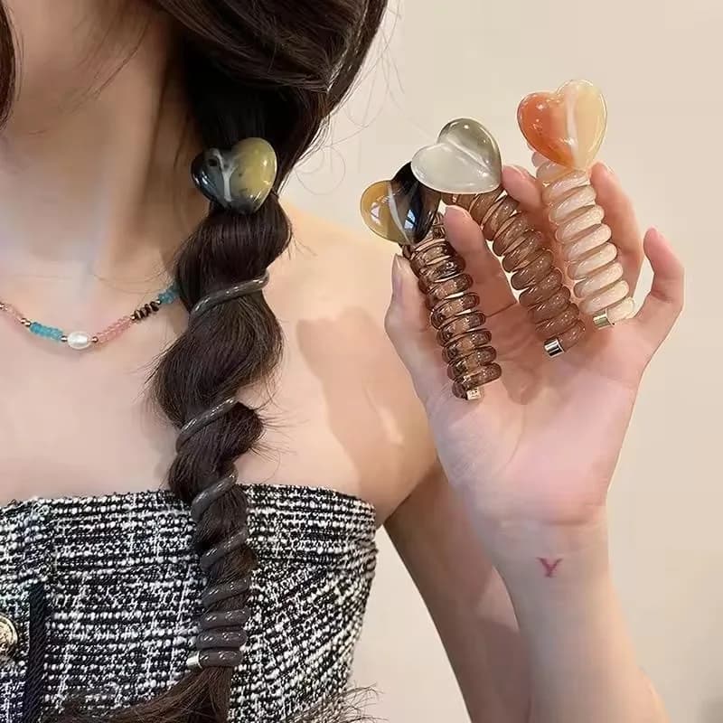 Elastici per capelli a forma di cuore, a spirale, per donne e ragazze, accessori per coda di cavallo.