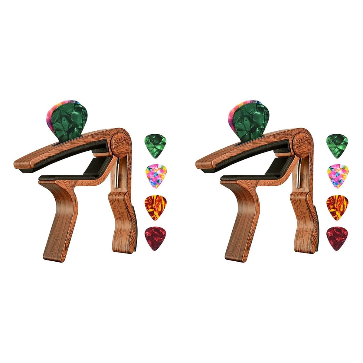 A71P 2X Capotasto per chitarra con supporto per plettro e 8 plettri per chitarra elettrica acustica Ukulele Mandolino Banjo