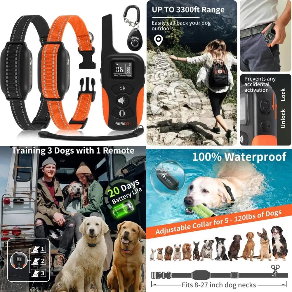 PaiPaitek Collare vibrante per cani con controller per 2 cani senza shock, 9 tipi di segnale acustico e vibrazioni, portata di 3300 piedi e Wat aggiornato