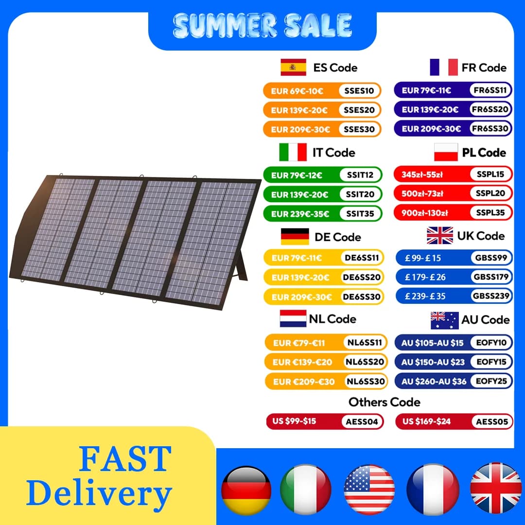 ALLPOWERS Caricatore solare mobile Pannello solare pieghevole 18V 140W con uscita CC e USB per laptop, centrale elettrica da campeggio
